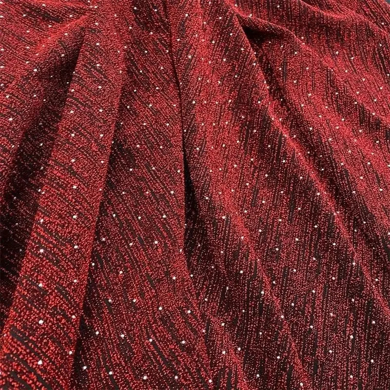 قماش مرن أسود لامع مع خيوط ذهبية فضية ومرصع بالألماس لفستان طويل ومناسب للمسرح وحفلات المساء، اصنعها بنفسك