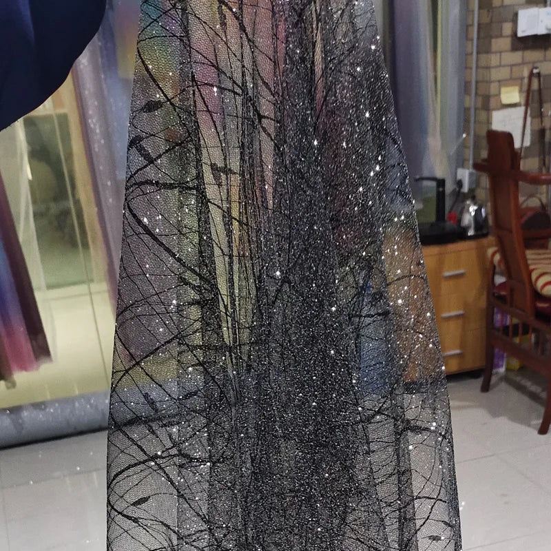 White hot stamping fabric wedding creative sign in table black glitter sequin mesh wedding dress designer clothing fabric