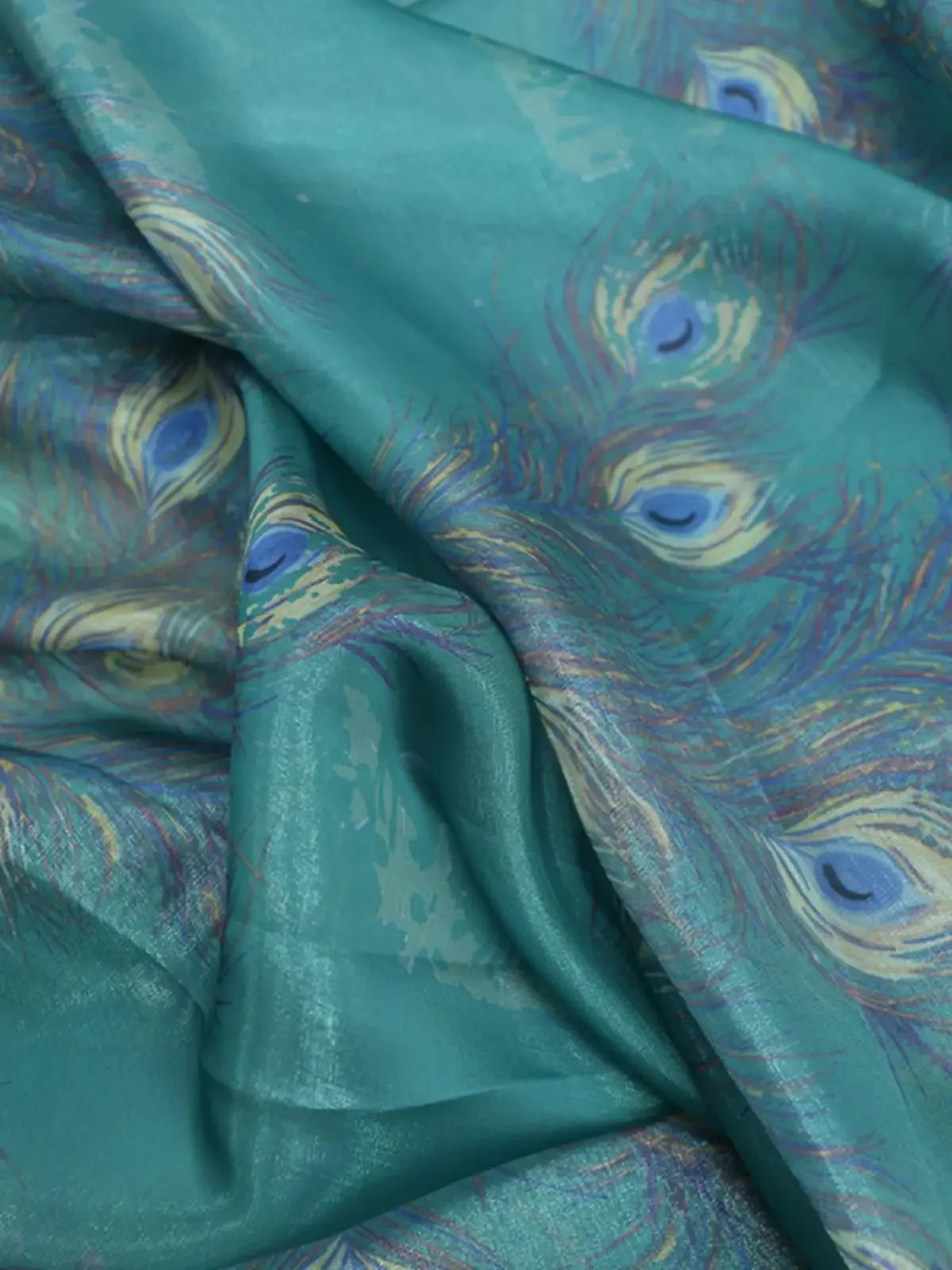 High-End Silk Peacock Feather Print Organza Fabric Water Gloss Yarn for Skirt Stage Clothing Decoration