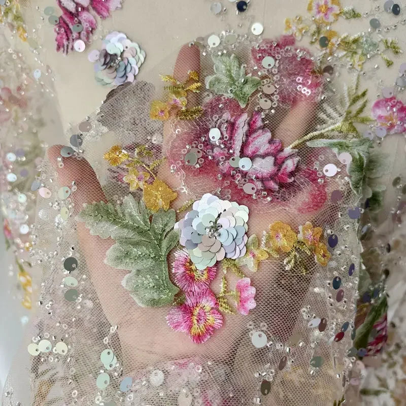 Beautiful Embroidery Bead Tube Sequin Embroidery Mesh Lace Fabric Sewing Wedding Dress Design Fabric Diy Embroidery Nail Beads