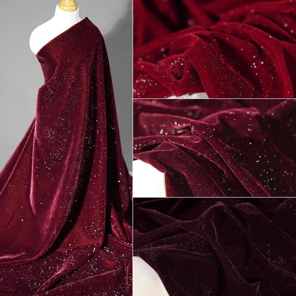 فستان سهرة بنمط النجوم من قماش مخملي ماسي لامع - مادة 140 سم