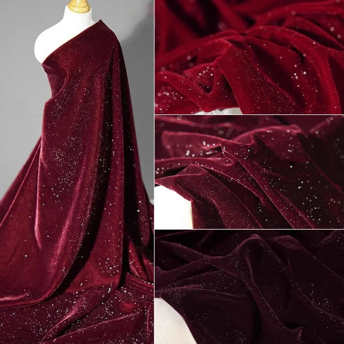 Sparkling Diamond Velvet Fabric - Starry Pattern Evening Dress Material 140cm