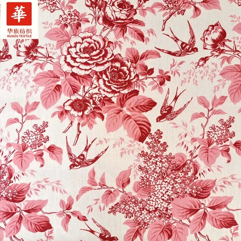 قميص بأكمام قصيرة من قماش قطني مطبوع عليه زهور الفاوانيا، أزرق وأبيض، بنمط غسيل حبر، مناسب للأمتعة والحقائب