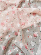 Pink Gold Embroidered Chiffon Fabric Small Floral Lace Hanfu Style Material for Half Length Dress Costume Blouse DIY Sewing