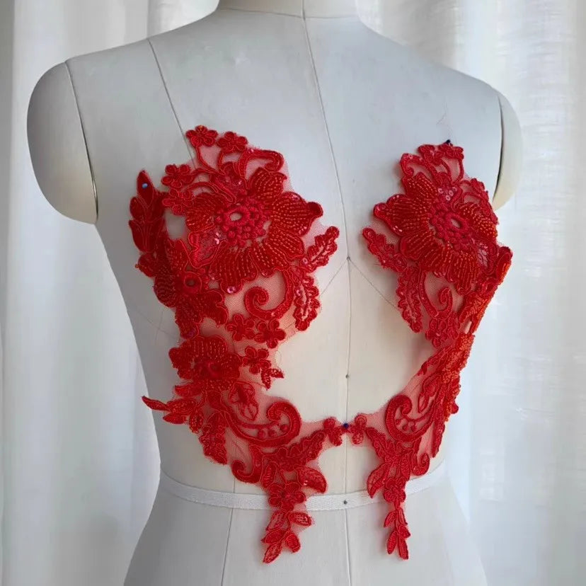 Encaje de cuentas de lujo blanco combinado con altura floral, vestido de novia DIY, tocado, accesorios para la cabeza, 1 par