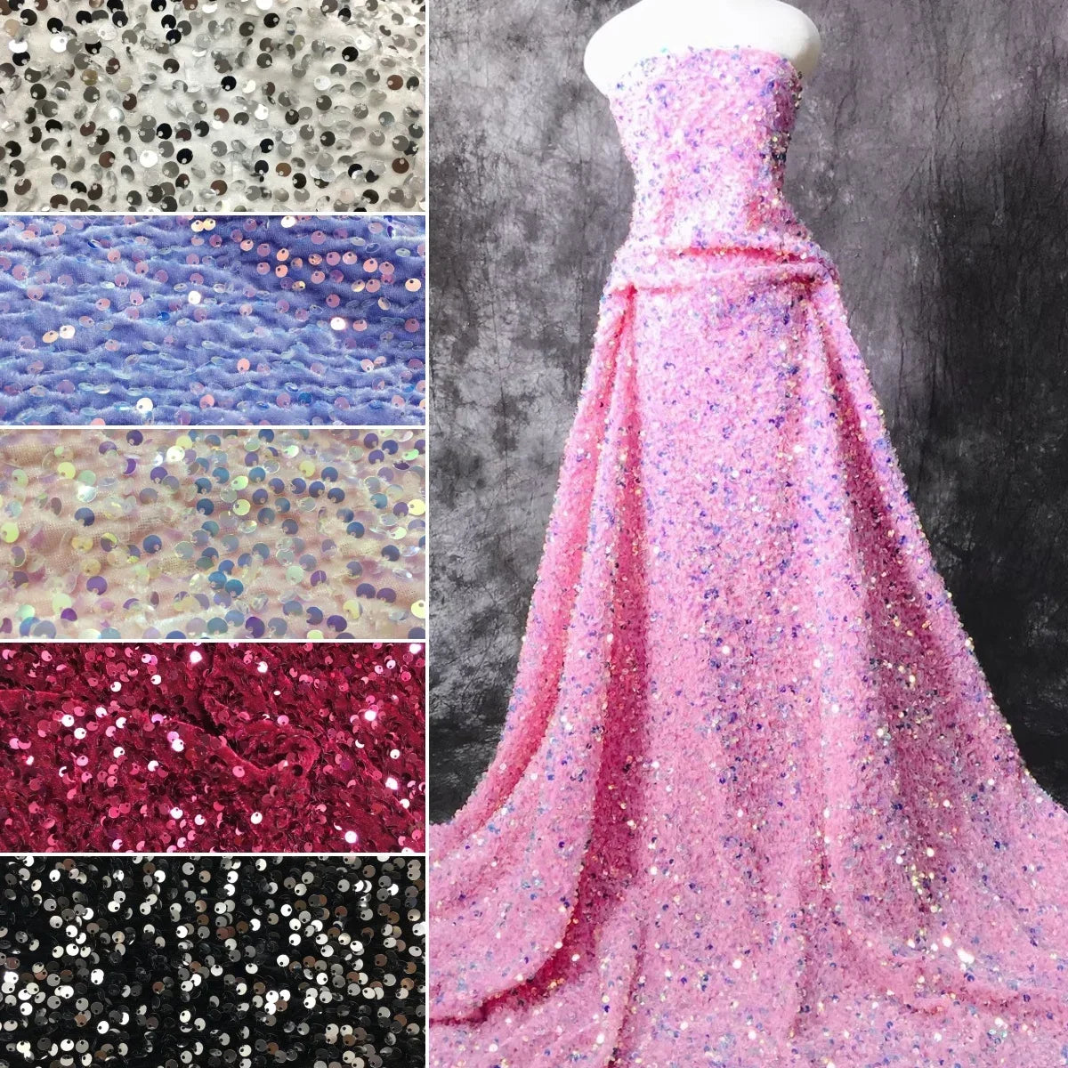 Tela de terciopelo de 32 colores, con lentejuelas de 3 mm, para vestidos de noche, trajes de escenario, manteles, sombreros y accesorios.