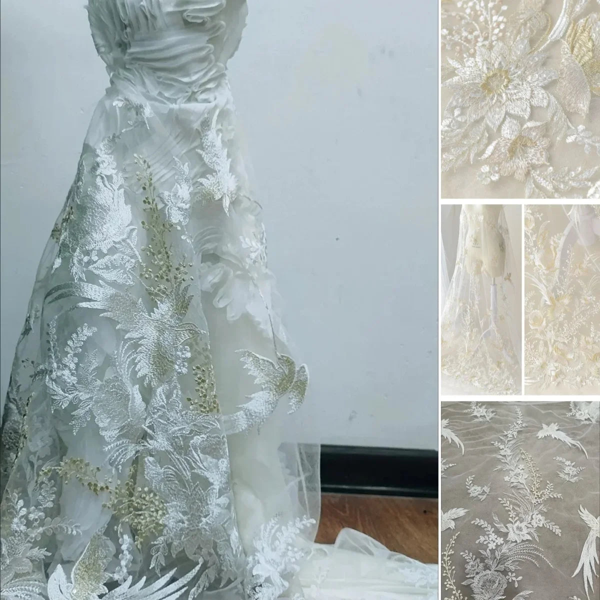 Colorful Embroidered Multicolor Floral Lace Trim Stretchable Embroidered Fabric For Bridal Wear Dance Costumes Fashion Design