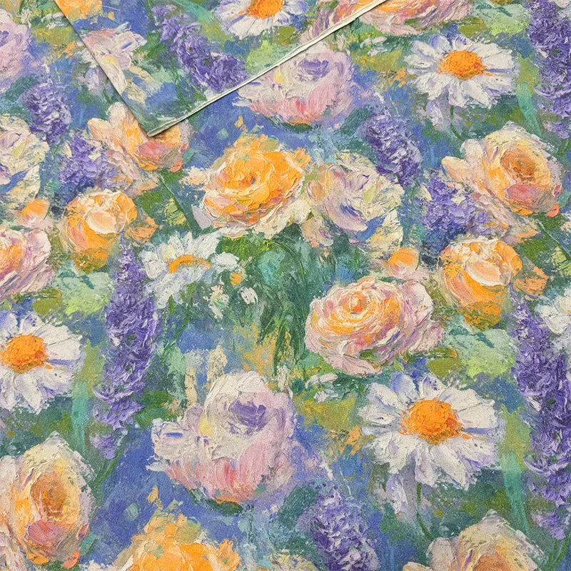 Oil Painting Floral Fabric Premium Cotton Linen Blend With Dense Weave For Tablecloth DIY Home Decor Door Curtain Fabric