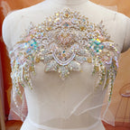 Champagne gold fish scale sequins bead embroidery lace wedding dress evening gown stage costume DIY sewing accessories