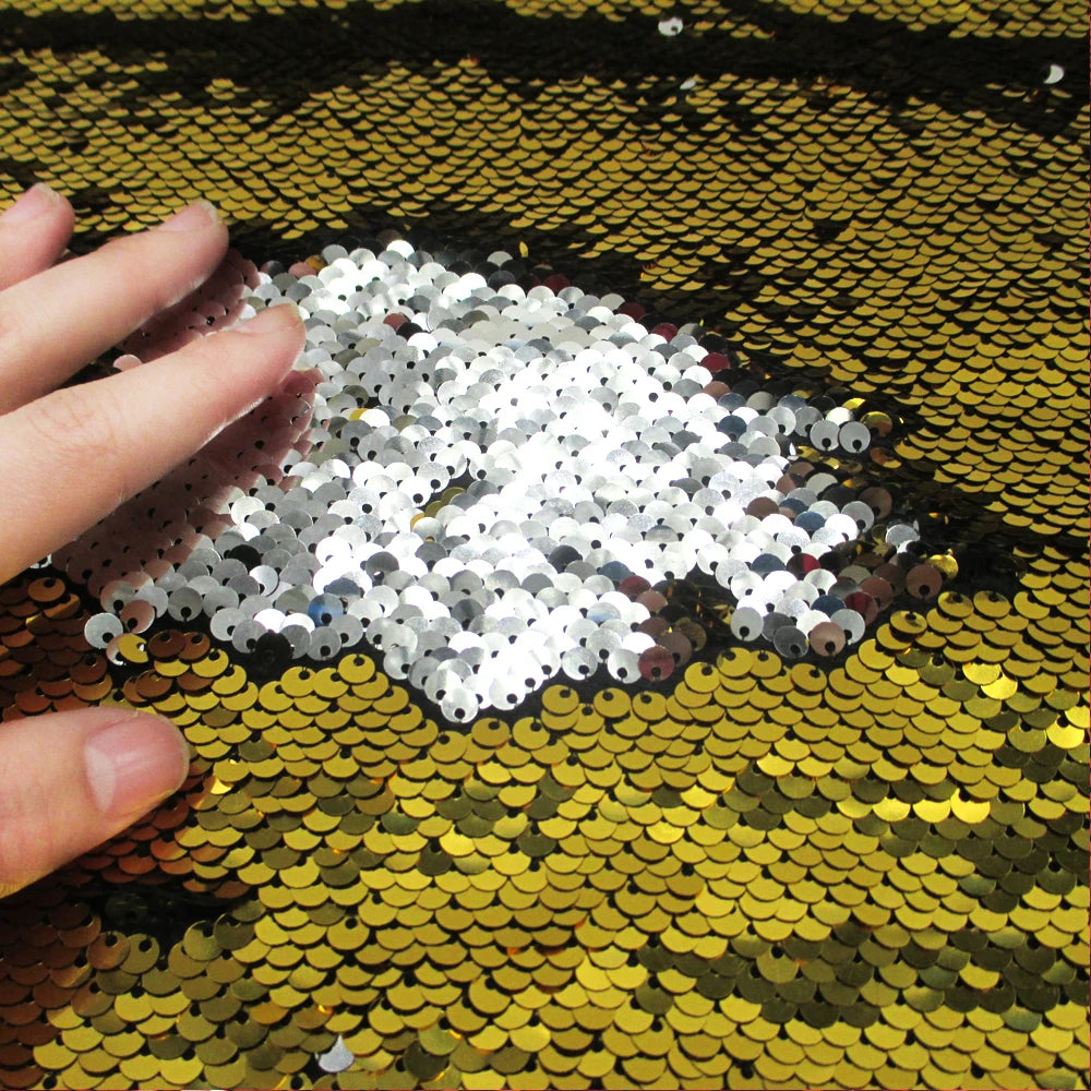 Tela reversible con lentejuelas para vestido de noche, de dos colores, para manualidades creativas, con lazo para el pelo, para bolso o bolso.