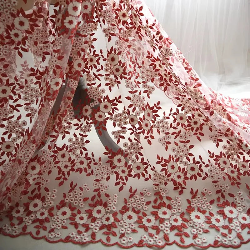 Color Block Embroidery Lace Fabric - Elegant Material 135cm - fabric photo 4