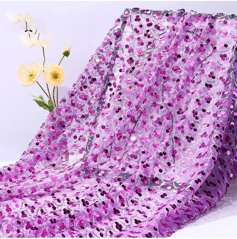 Premium Mermaid Sequin Mesh Fabric Shiny Fish Scale Netting High-End Wedding Decoration Evening Gown Designer Material Clothing