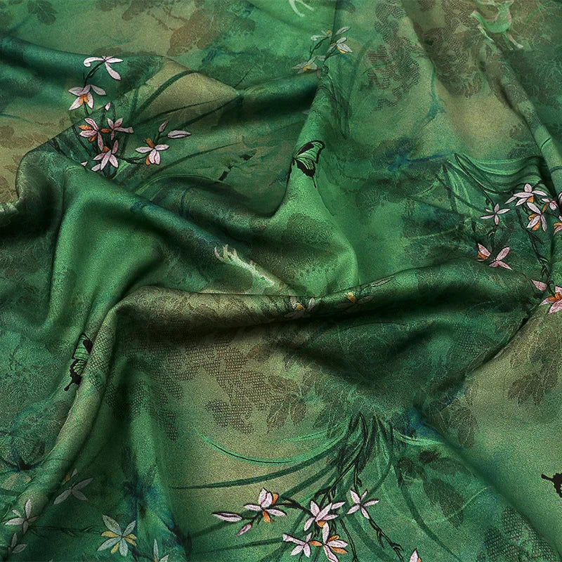 Red Cloud Acetate Jacquard Textile - Soft Breathable Fabric for Cheongsam