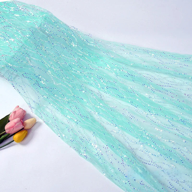 Luxury Sequin Embroidered Lace Mesh Fabric - Glittery Overlay Material