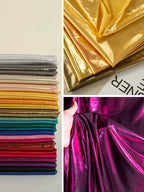 قماش معدني سائل مع نسيج لامع لامع مرن محبوك فضي عاكس تنورة حمالة فستان مصمم من القماش