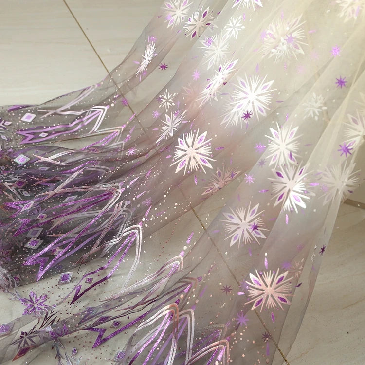 Elsa mesh dress fabric ice and snow snowflake deep blue double-sided gradient light blue mesh dress children's half skirt fabric