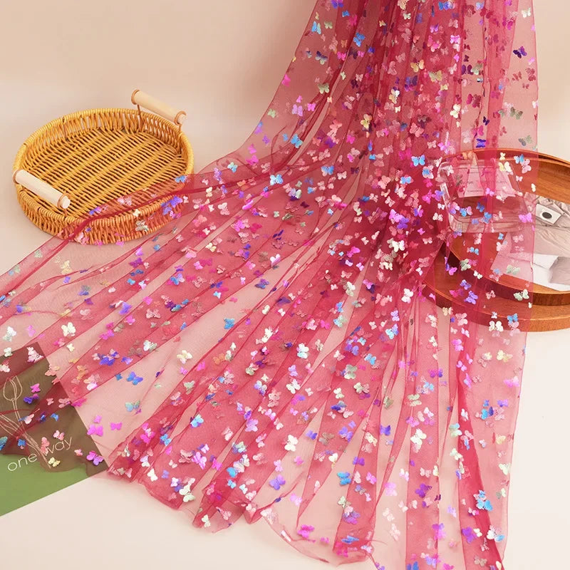 New Butterfly Bronzing Mesh Fabric Children's Princess Dress Stage Tutu Skirt Tablecloth Decorative Colorful Butterfly Mesh
