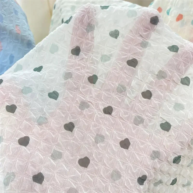 Tela de burbujas arrugada con estampado de corazón de melocotón para ropa de bebé hecha a mano, diadema, vestido infantil, material de textura suave DIY