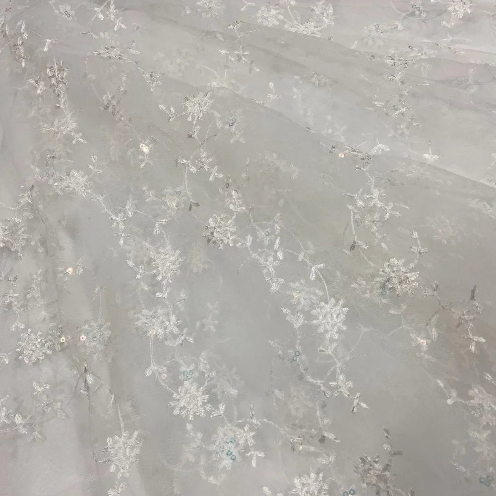 Nueva gasa de malla con bordado de cuentas, bordado floral, tela de gasa de encaje para falda de primavera y verano para mujer, diseñador senior al por mayor