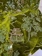 Gaoding Series Green Style Pavilions Exquisite Embroidery Velvet Fabric Chinese Style Fabric Sewn Cheongsam Evening Gown