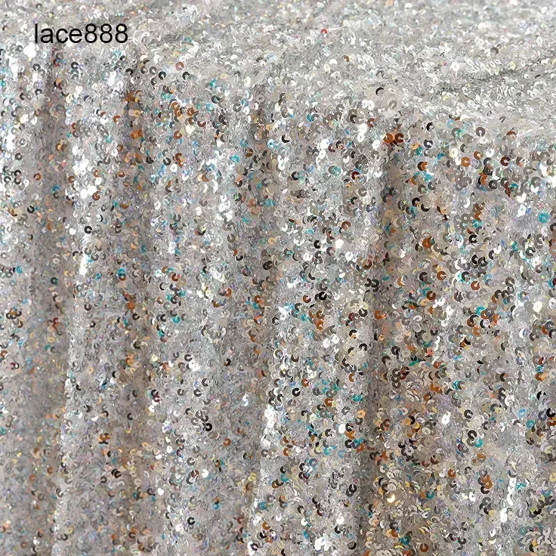 Shiny Encryption 5mm Sequin Elastic Mesh Bead Fabric Sewn Wedding Dress Evening Gown Stage Costume Fabric White Purple Black
