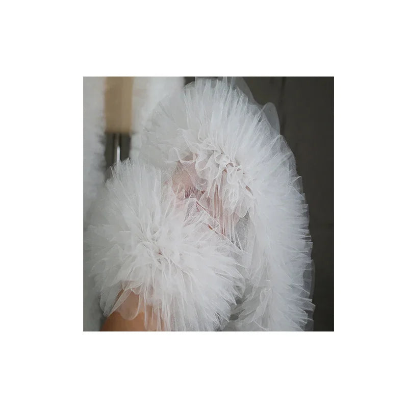 Tela de encaje blanco, accesorios de encaje, pliegues, costura plisada, falda esponjosa, decoración, ropa, tela de diseñador DIY