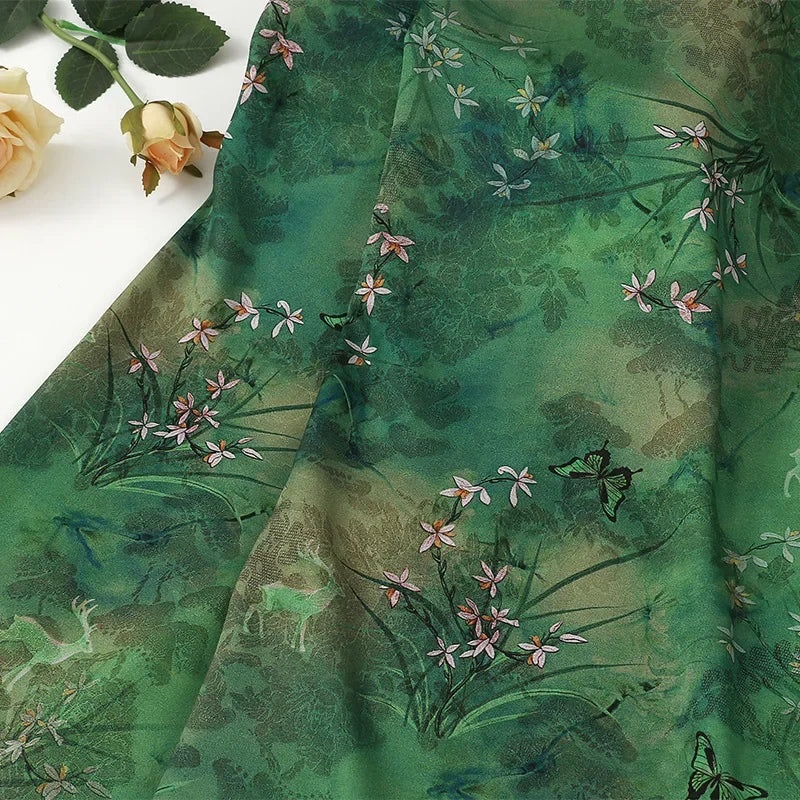 Red Cloud Acetate Jacquard Textile - Soft Breathable Fabric for Cheongsam