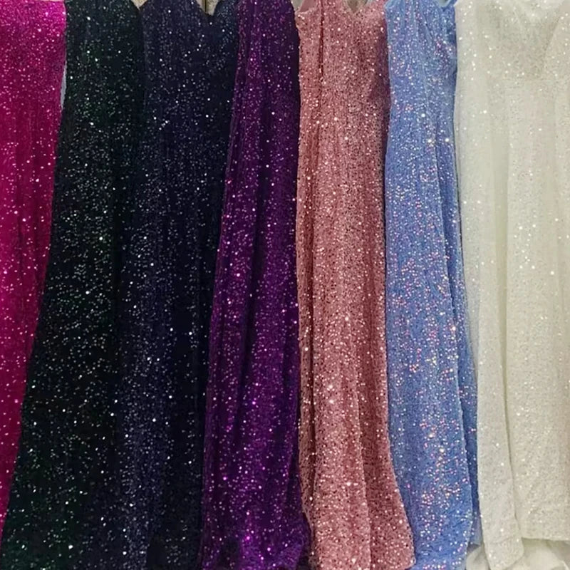 New Velvet Sequin Fabric for Evening Prom Dress Shining Reflective Wedding Decoration Clothes Material Party Special Events