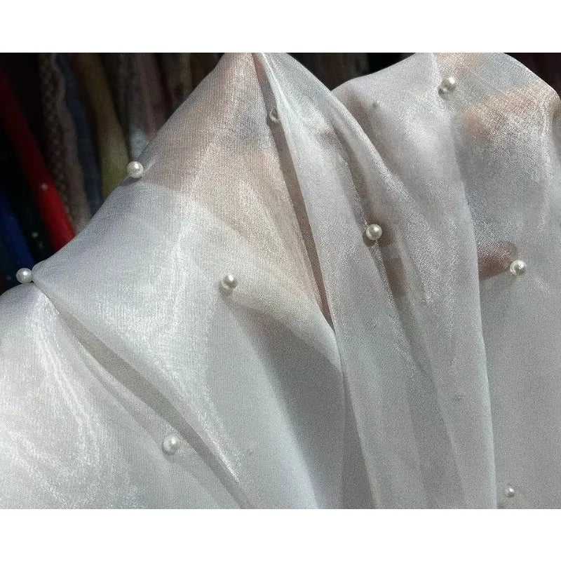 مادة خيوط ساتان عاكسة مطرزة باللؤلؤ ثلاثي الأبعاد عالية الكثافة لخياطة ملابس لوليتا وقماش فستان الزفاف