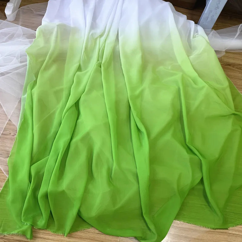 Red Yellow Green Gradient Chiffon Printed Fabric, Pleated Skirt Stage Dress Wedding Dress Decoration Children's Clothing Fabric