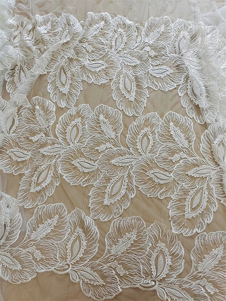 Oferta especial de liquidación: Hojas blancas, cuentas para uñas, tela de encaje, vestido de novia, cheongsam, cortina de puerta bordada, mantel DIY