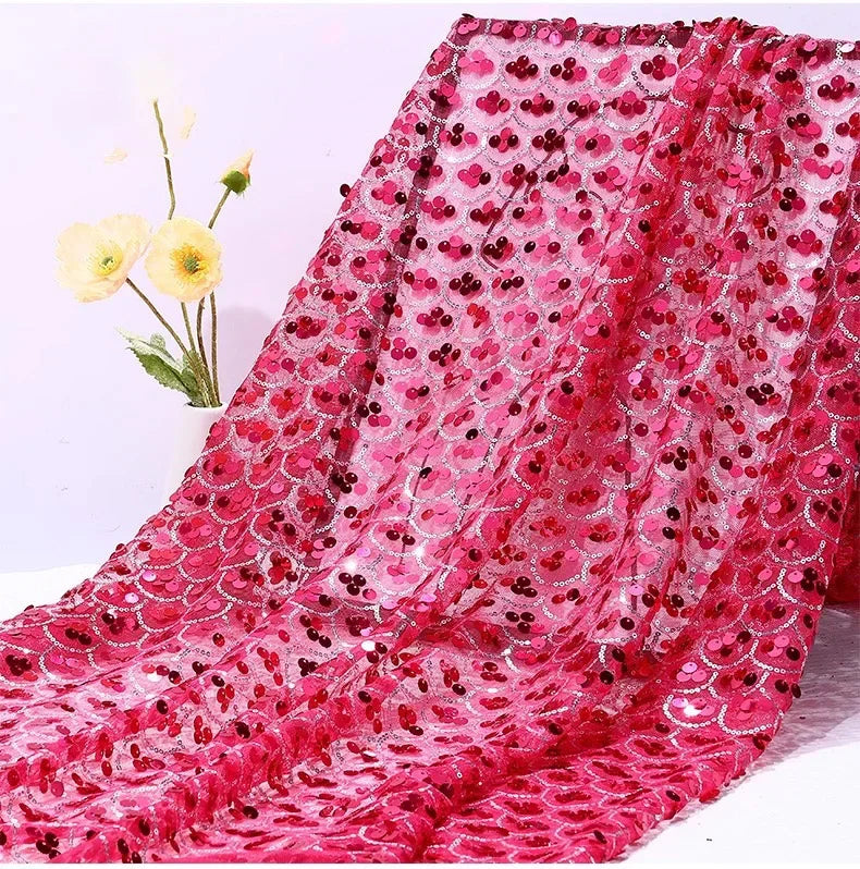 Premium Mermaid Sequin Mesh Fabric Shiny Fish Scale Netting High-End Wedding Decoration Evening Gown Designer Material Clothing