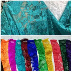 قماش دانتيل مطاطي برتقالي فلوري شفاف شبكي مع تطريز وردي للفساتين وملابس الأداء قماش شبكي شفاف زهري