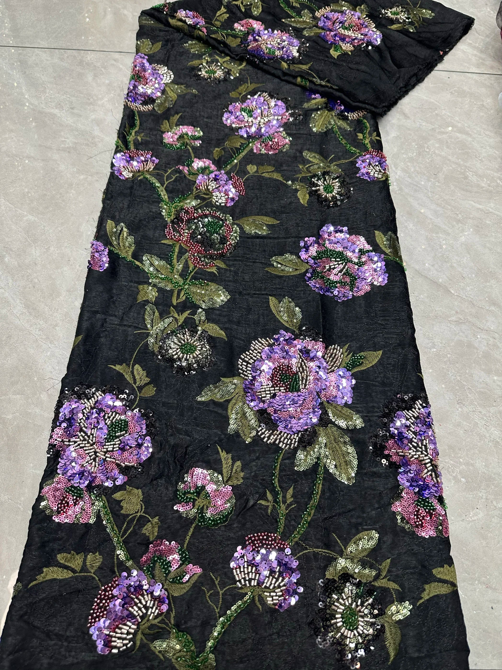 High-End Bead Tube Sequin Embroidery Silk Fabric - Evening Gown Material 127cm