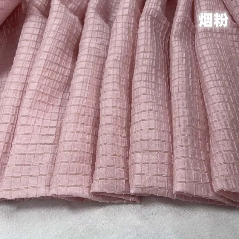 Cream Yellow Checkered Fabric Soft Breathable Textile For Summer Outfit Sewing DIY Clothing Craft Upholstery Home Decor Material