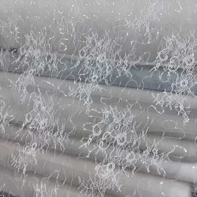 5 Styles Large Flower Embroidery Sequins Lace Mesh Fabric - Transparent Material 145cm