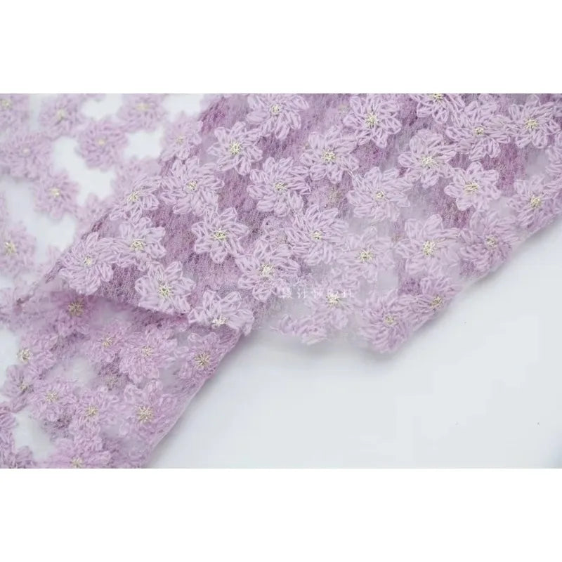 Violet orchid star net fabric with gold silk thread purple rose embroidered lace fabric for dress DIY cheongsam gown decoration