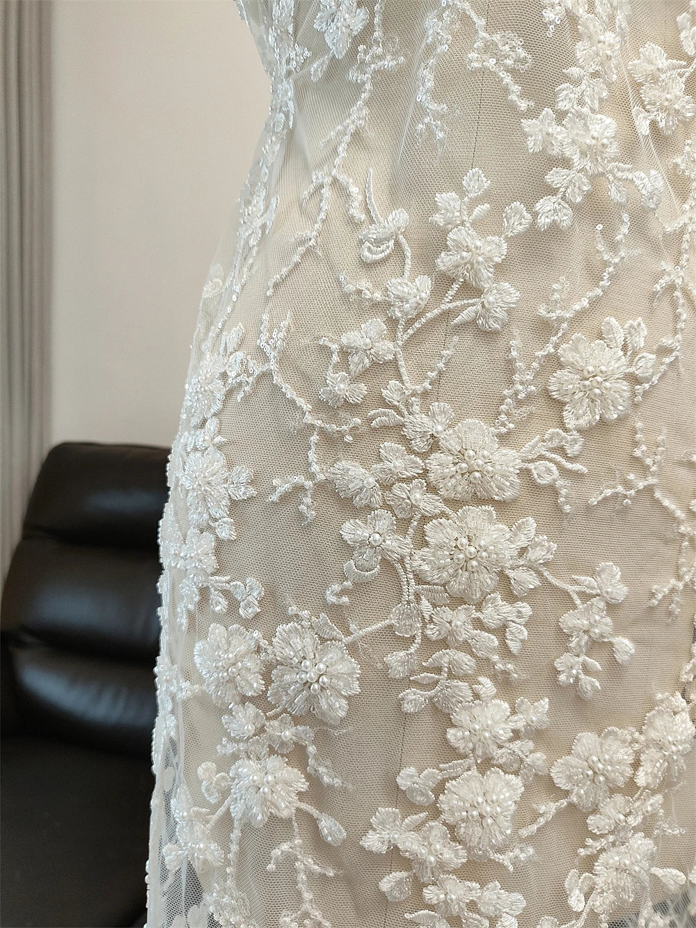 Nueva industria pesada, cuentas de uñas de alta gama, cola de pez, bordado, tela de encaje, flor, brillo, vestido de novia, hecho a mano, bricolaje