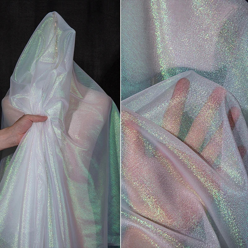 أزرق أسود أحمر وردي لامع شفاف قليلاً من الأورجانزا فستان زفاف فستان سهرة زي مسرحي قماش مزخرف