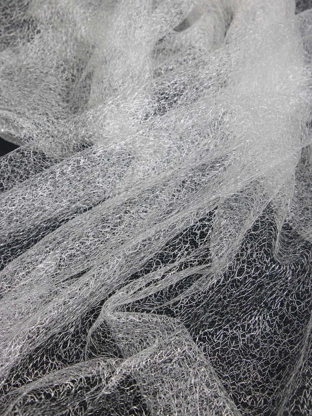 Tejido de malla hueca ligera de seda blanca con encaje creativo, perspectiva para decoración de bodas, ropa de diseñador, tela de hilo ligero