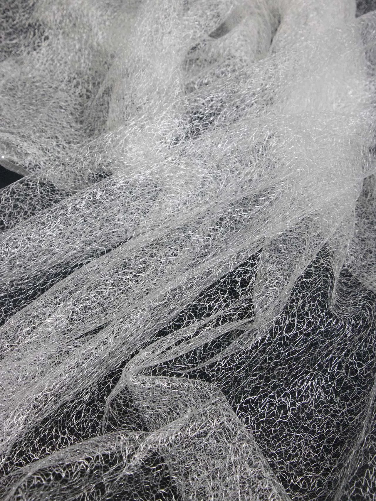 Tejido de malla hueca ligera de seda blanca con encaje creativo, perspectiva para decoración de bodas, ropa de diseñador, tela de hilo ligero