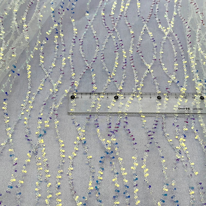 Wave Sequin Embroidered Fabric, Water Ripple Mesh, Bead Embroidery Fabric, Wedding Dress, Dress, Stage Costume Fabric