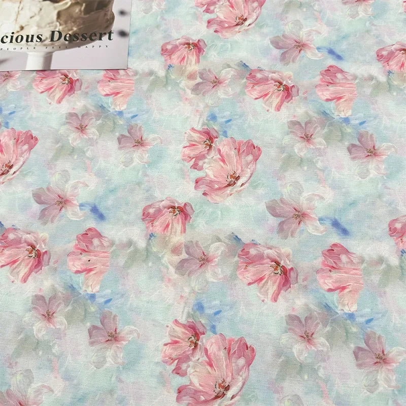 Oil Painting Floral Fabric Premium Cotton Linen Blend With Dense Weave For Tablecloth DIY Home Decor Door Curtain Fabric