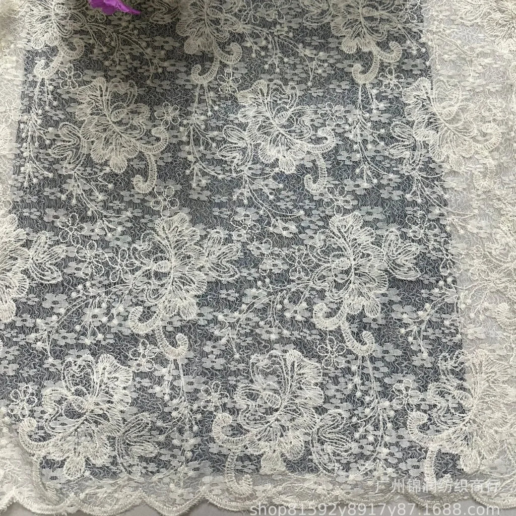 2025 lace cotton thread embroidery fabric fresh and light mesh embroidery fabric DIY wedding dress and evening gown material