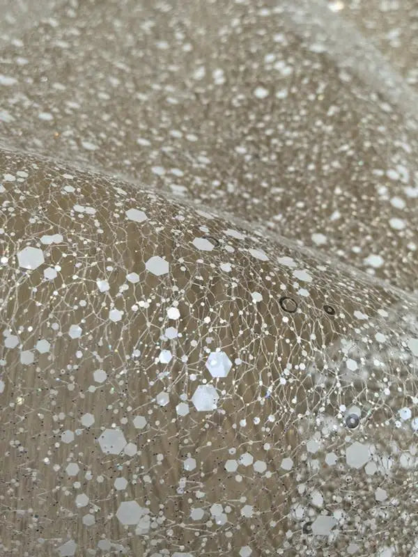 Gold and white sequin yarn styling yarn wedding background wrought iron yarn designer wedding dress fabric stage background