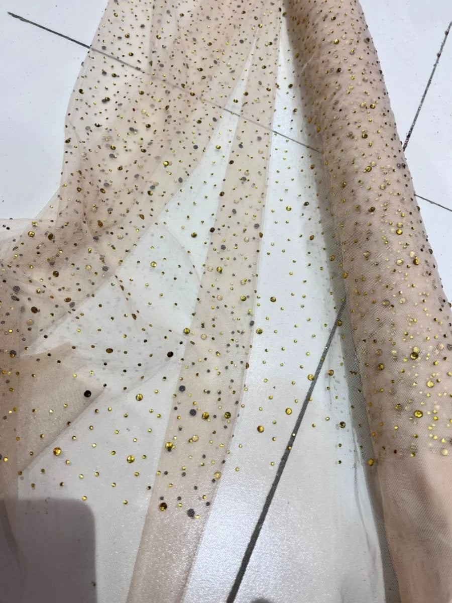 قماش شبكي مطرز بالدانتيل لحفلات الزفاف، لون أحمر نبيذي شامبانيا، أخضر داكن قزحي الألوان، طباعة بالليزر، ترتر