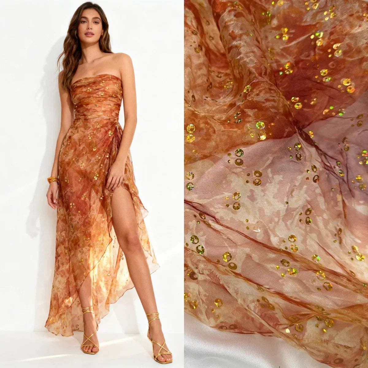 Misty Gradient Dyed Sequins Organza Fabric Sewing Stage Performance Costumes Handmade DIY Chiffon Fabric