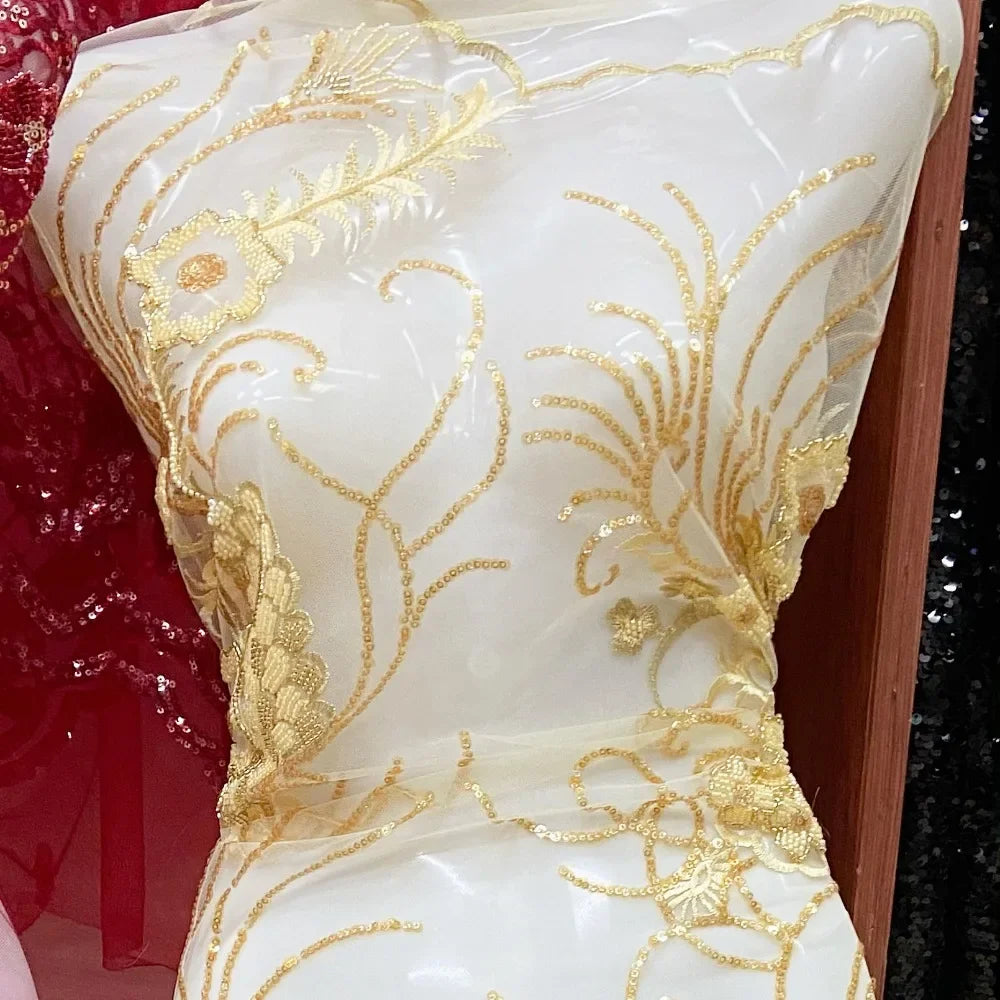 Multi Colored Flowers And Birds Super Dense Super Shiny Beautiful Embroidery Lace Beads Sequins Wedding Dress Banquet Fabric