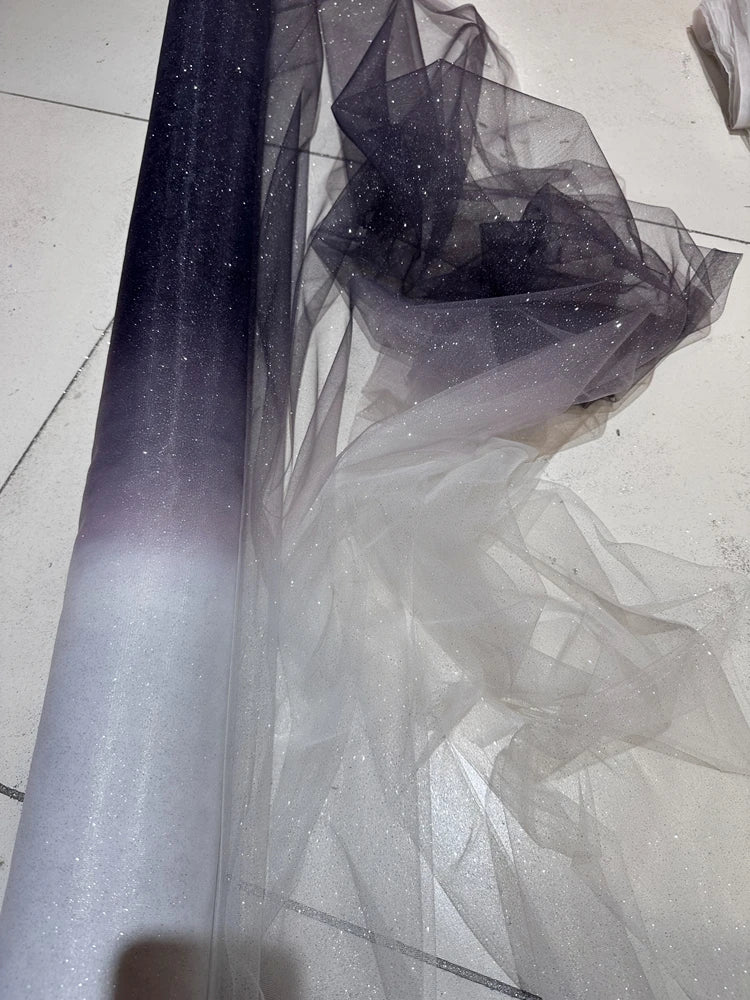 Gradient Spray Silver Shiny Sheet Soft Yarn Fine Powder Mesh Blue Red Purple Wedding Dress Fabric