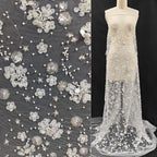 New 3D three-dimensional flower nail bead sequin embroidery fabric sewing wedding dress bridesmaid dress lace fabric